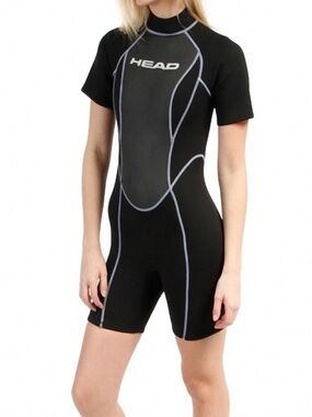 HEAD Black Shorty Wetsuit Jacket with Light Blue Trim sz 6 Spring Suit Surf